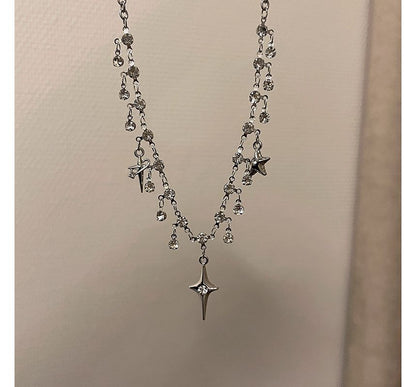 Fringed Choker Alloy Rhinestone Star