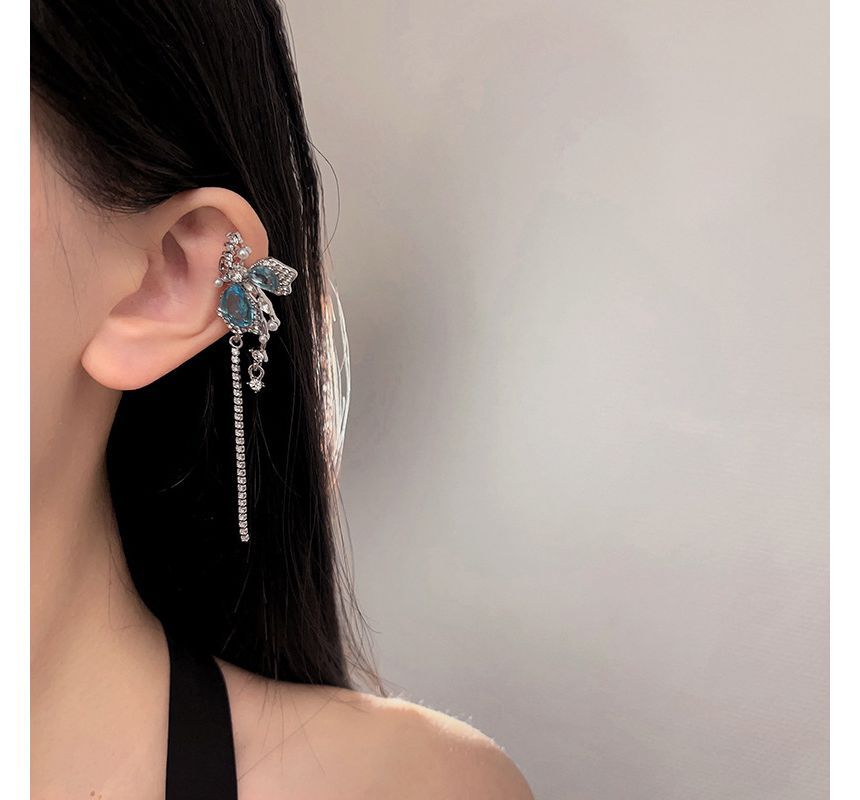 Earring Alloy Asymmetrical Gemstone Butterfly Faux Cuff