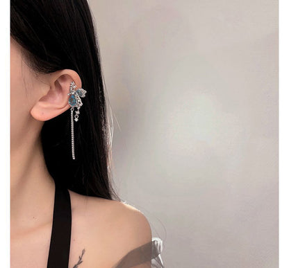 Earring Alloy Asymmetrical Gemstone Butterfly Faux Cuff