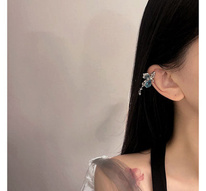 Earring Alloy Asymmetrical Gemstone Butterfly Faux Cuff