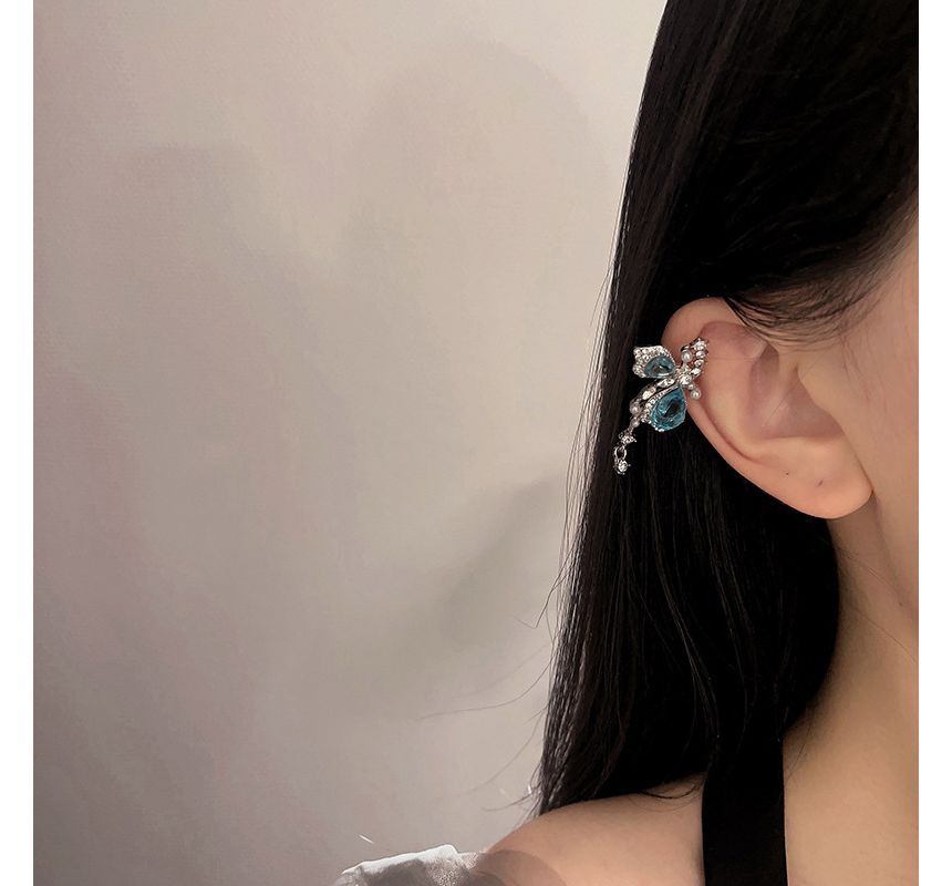 Earring Alloy Asymmetrical Gemstone Butterfly Faux Cuff