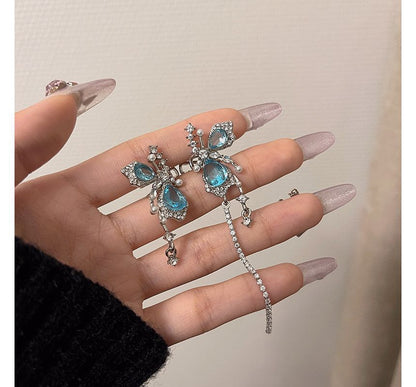 Earring Alloy Asymmetrical Gemstone Butterfly Faux Cuff