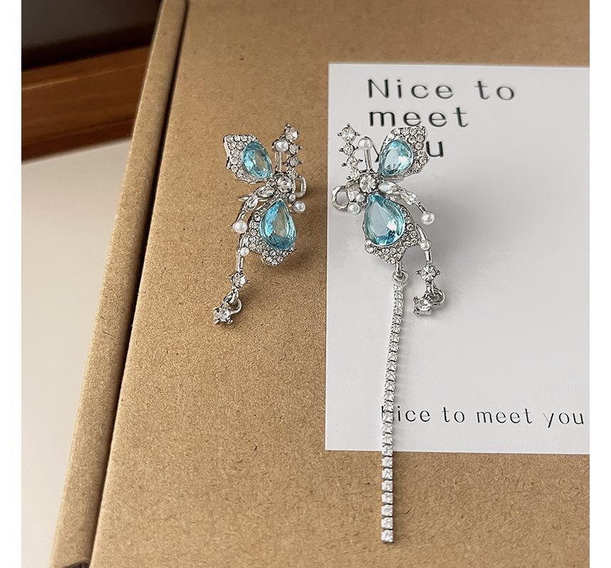 Earring Alloy Asymmetrical Gemstone Butterfly Faux Cuff