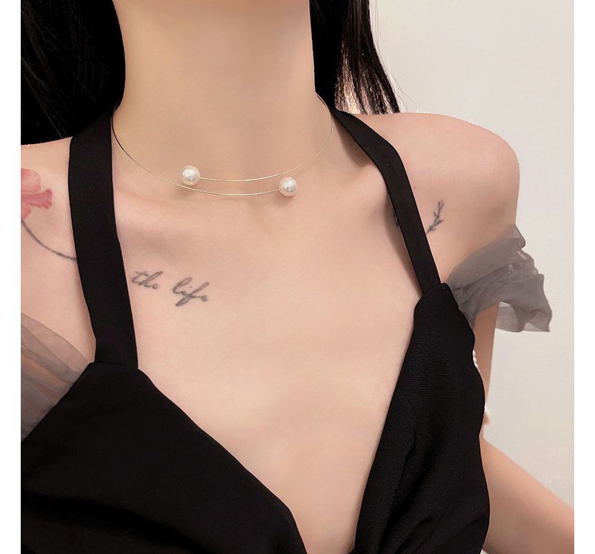 Choker Pearl Alloy Faux Open