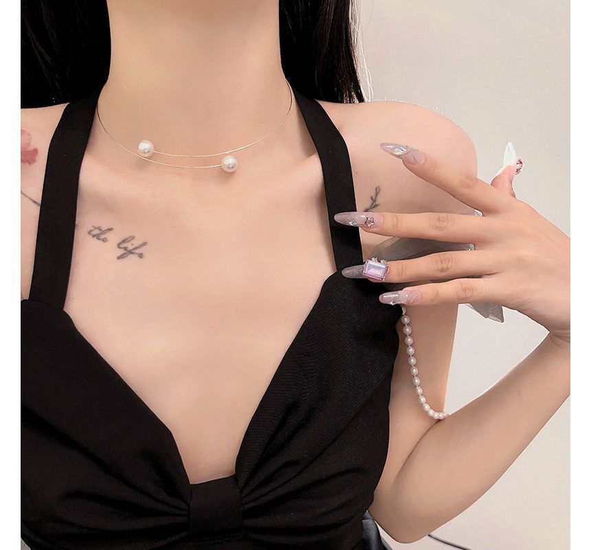 Choker Pearl Alloy Faux Open