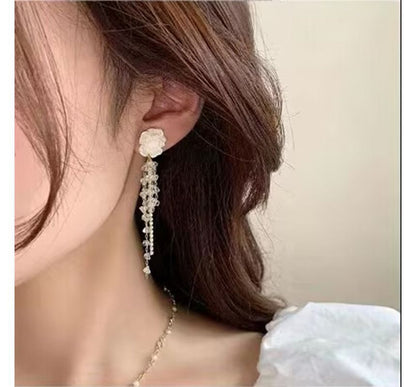 Fringed Alloy Faux Floral Earring Crystal