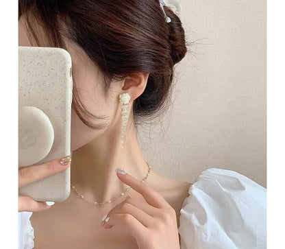 Fringed Alloy Faux Floral Earring Crystal