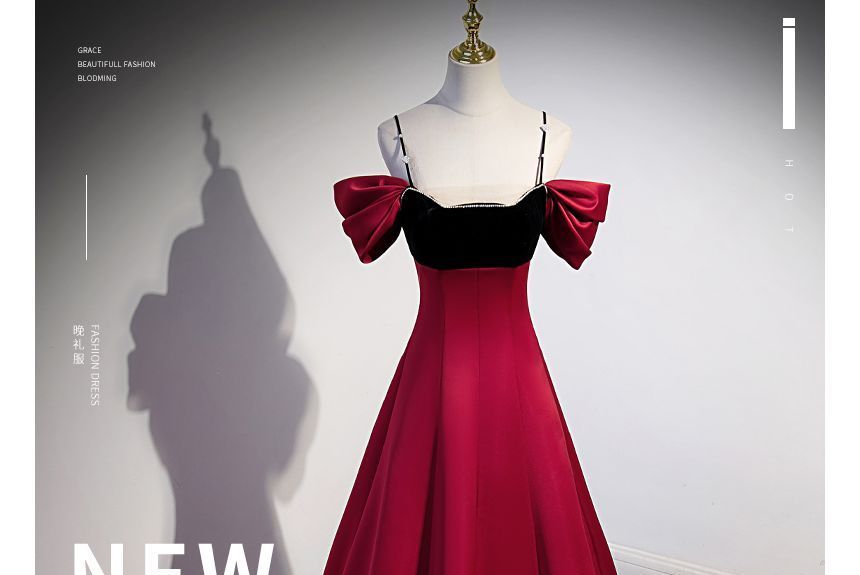 Cold-Shoulder Velvet Panel A-Line Evening Gown