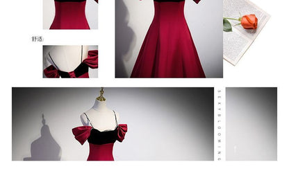 Gown Velvet Panel Cold-Shoulder Evening A-Line