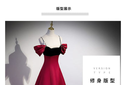 Gown Velvet Panel Cold-Shoulder Evening A-Line