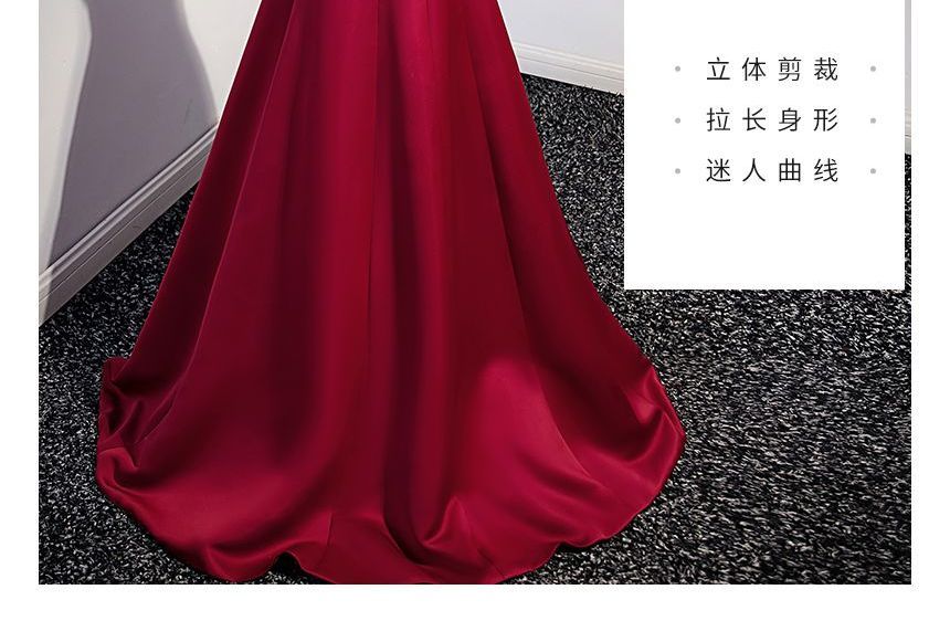 Gown Velvet Panel Cold-Shoulder Evening A-Line