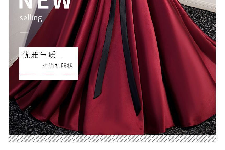 Sleeveless Plain Pleated Bow A-Line Evening Gown