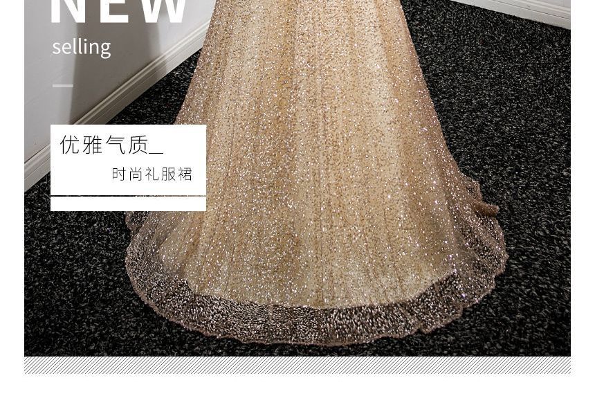 Gown Glitter Evening Bow Cold-Shoulder A-Line