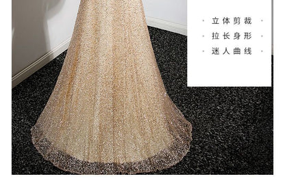 Gown Glitter Evening Bow Cold-Shoulder A-Line