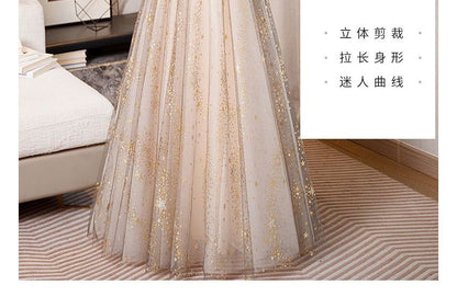 Long-Sleeve Off-Shoulder Two Tone Sequin A-Line Evening Gown