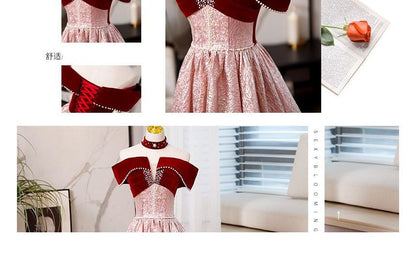 Off-Shoulder Two Tone Beaded A-Line Ball Gown