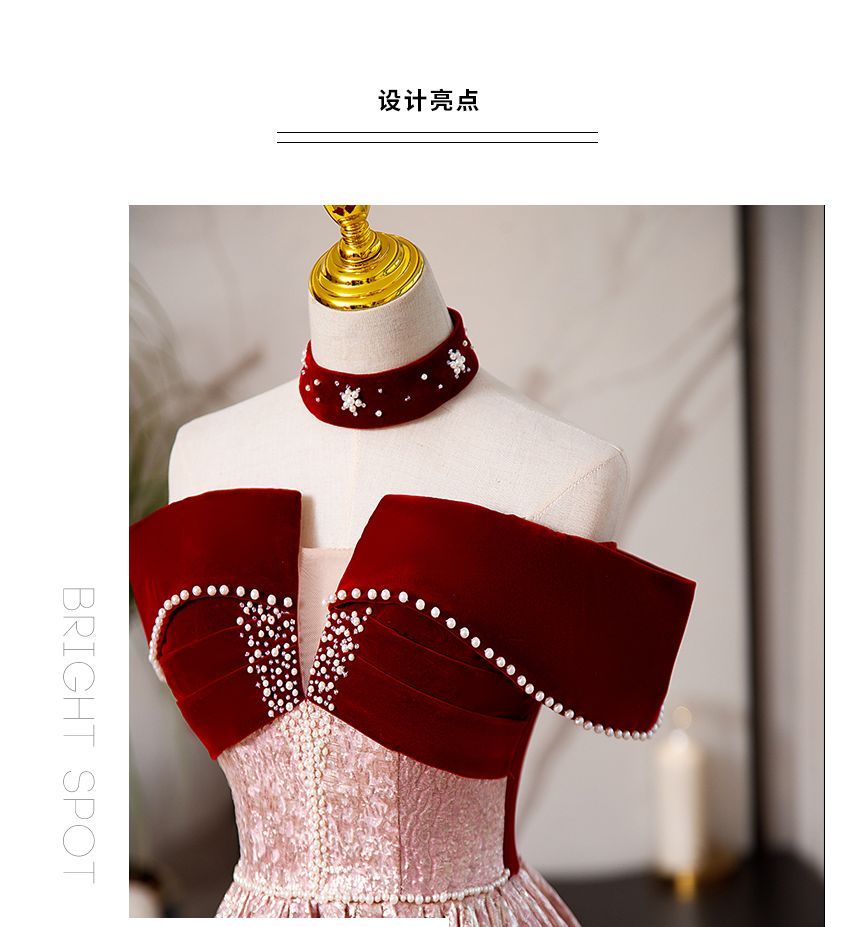 Off-Shoulder Two Tone Beaded A-Line Ball Gown