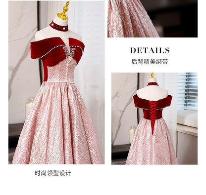 Off-Shoulder Two Tone Beaded A-Line Ball Gown