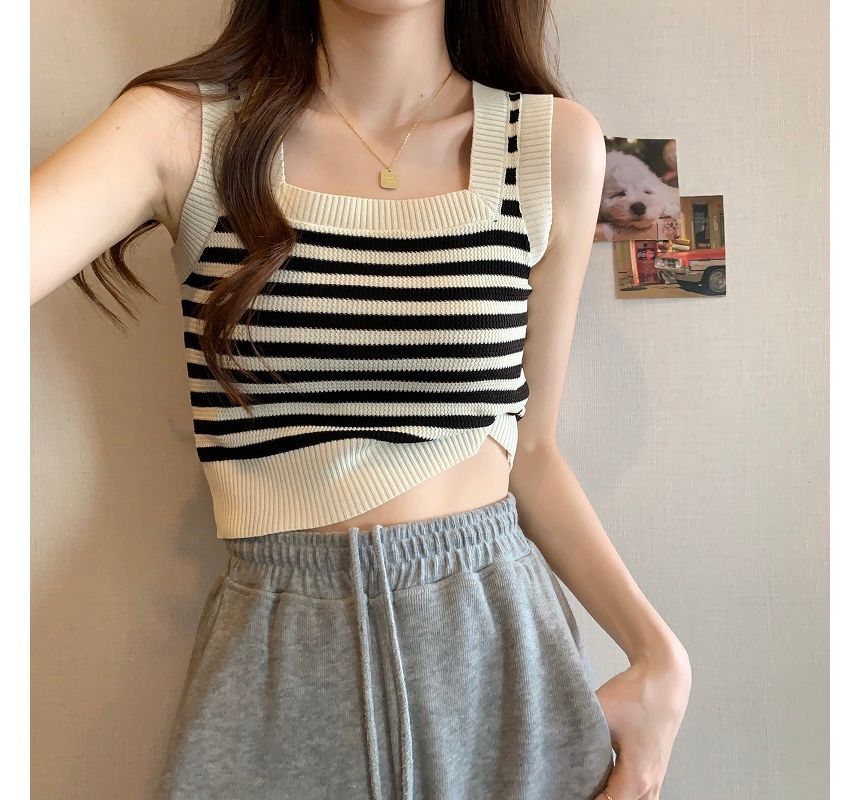 Square Neck Striped Crop Tank Top