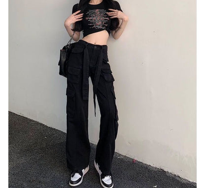 Low Waist Straight-Fit Wide-Leg Cargo Pants