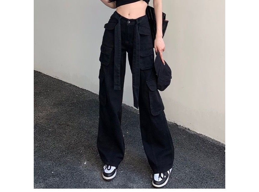 Low Waist Straight-Fit Wide-Leg Cargo Pants