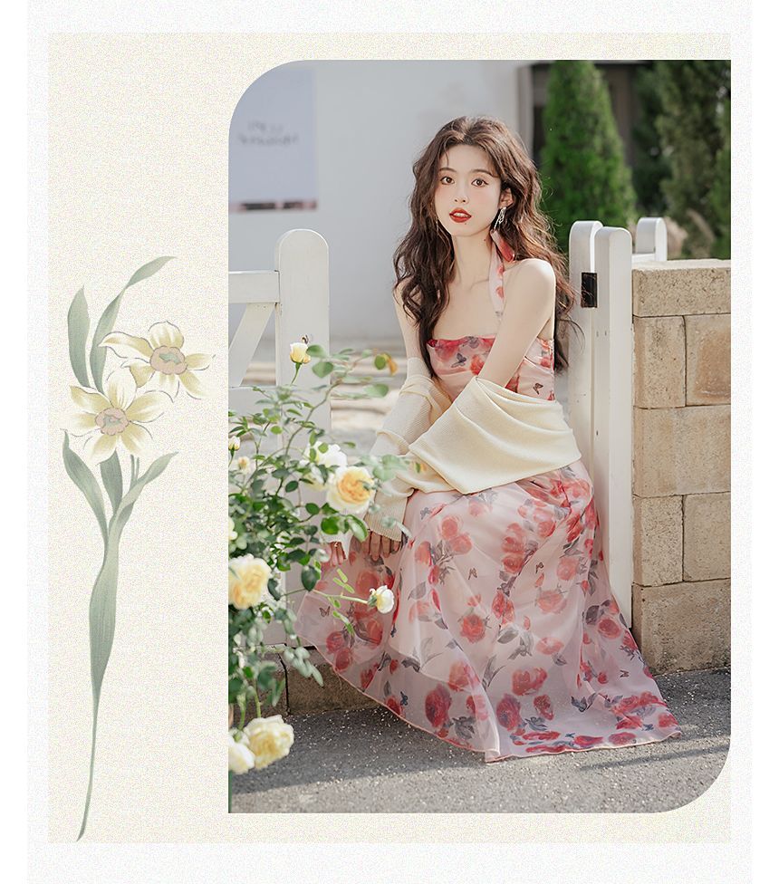 Set: Halter Neck Floral Maxi A