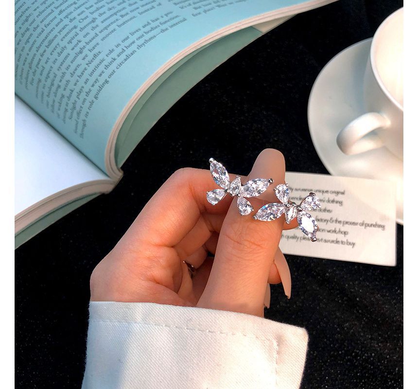 Butterfly Rhinestone Alloy Open Ring