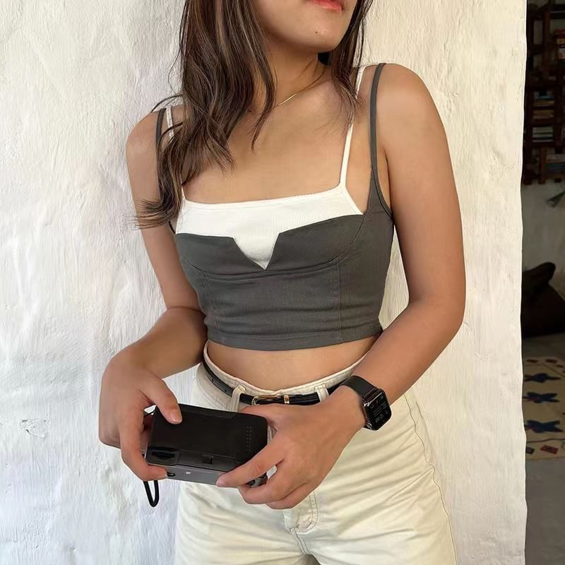 Mock Two-Piece Two Tone Crop Cami Top