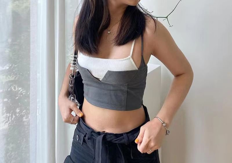 Mock Two-Piece Two Tone Crop Cami Top