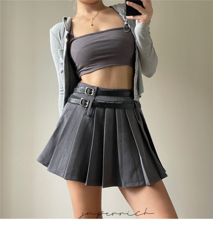 High Rise Plain Pleated Mini Skirt