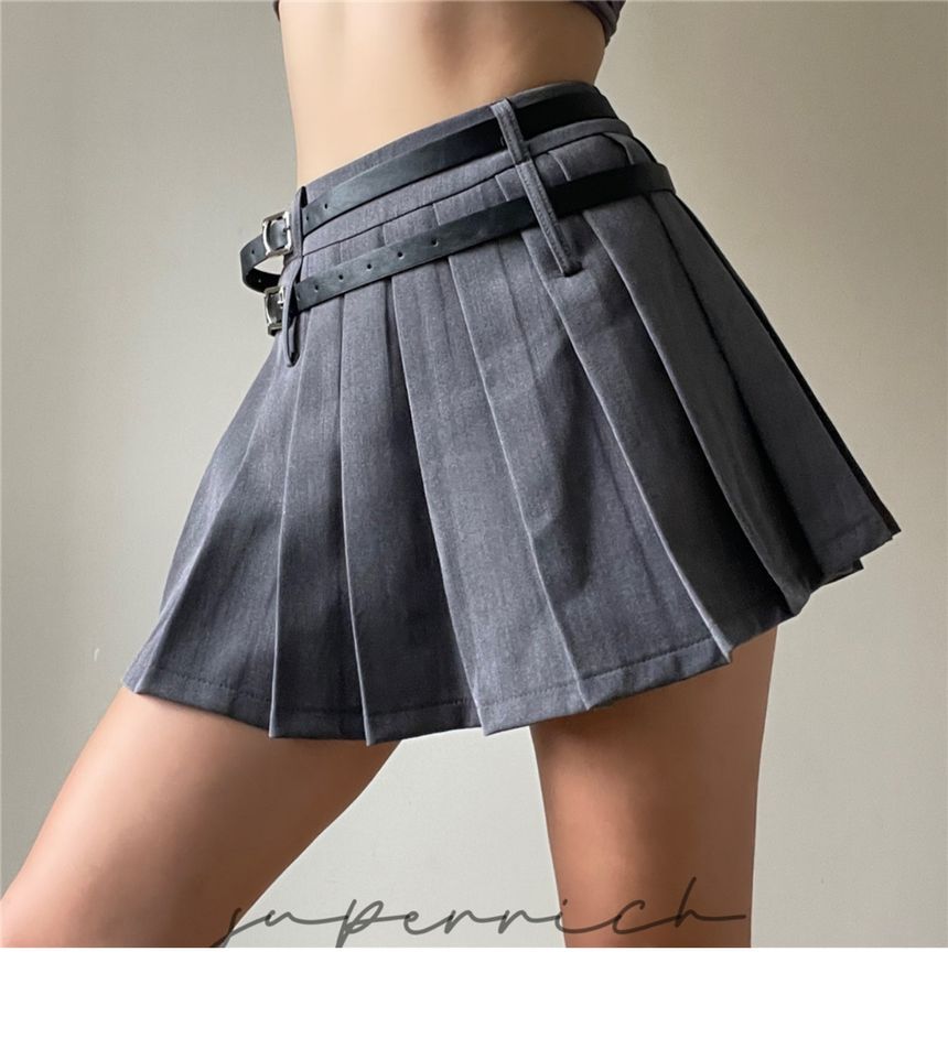 High Rise Plain Pleated Mini Skirt