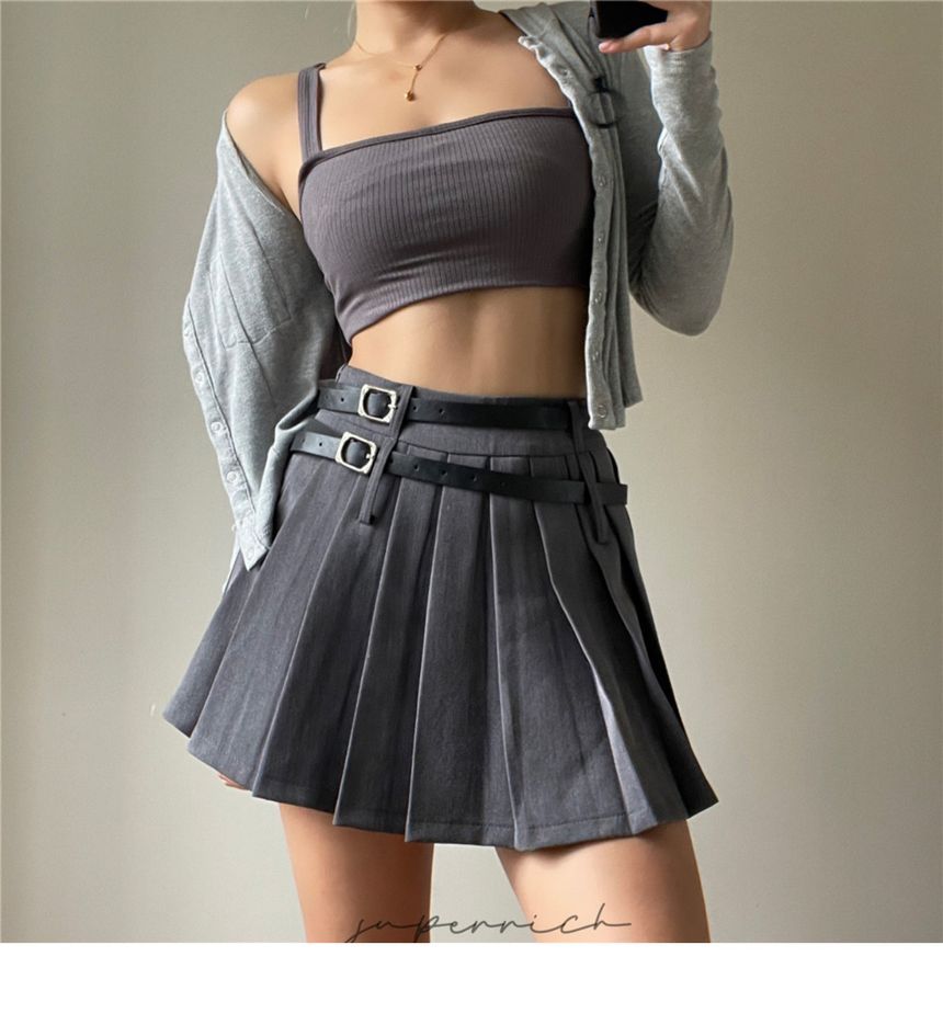 High Rise Plain Pleated Mini Skirt