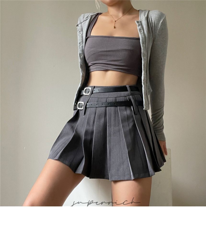 High Rise Plain Pleated Mini Skirt