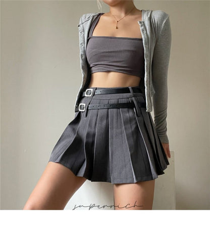 High Rise Plain Pleated Mini Skirt
