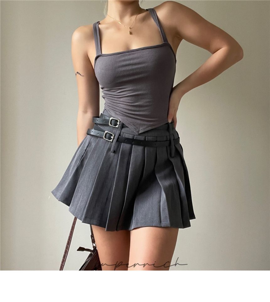 High Rise Pleated Mini Plain Skirt