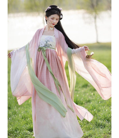 Traditional Chinese Long Jacket / Spaghetti Strap Maxi Dress / Sash / Set