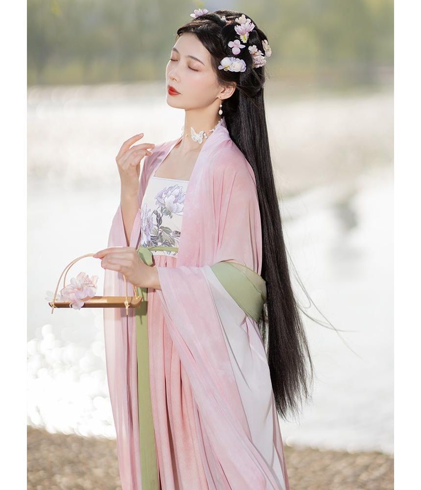 Traditional Chinese Long Jacket / Spaghetti Strap Maxi Dress / Sash / Set