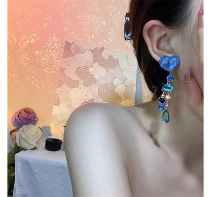 Earring Alloy Rhinestone Fringed Heart