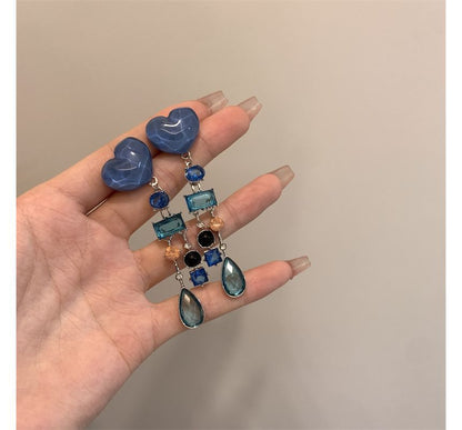 Earring Alloy Rhinestone Fringed Heart