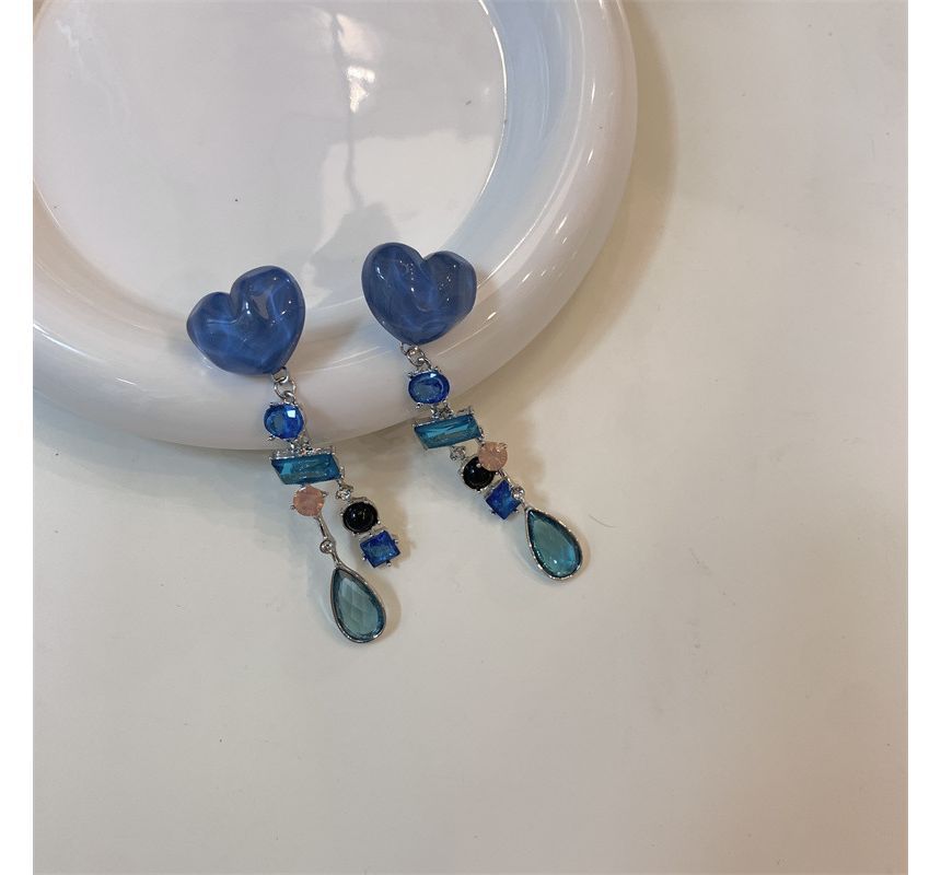 Earring Alloy Rhinestone Fringed Heart