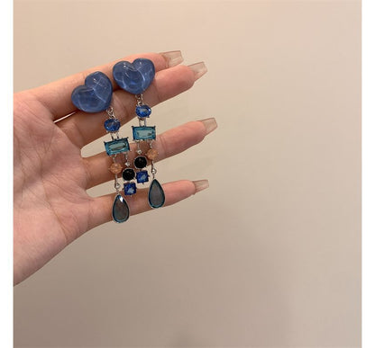 Earring Alloy Rhinestone Fringed Heart