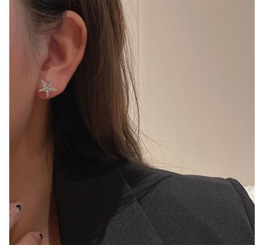 Alloy Star Asymmetrical Fringed Moon Earring