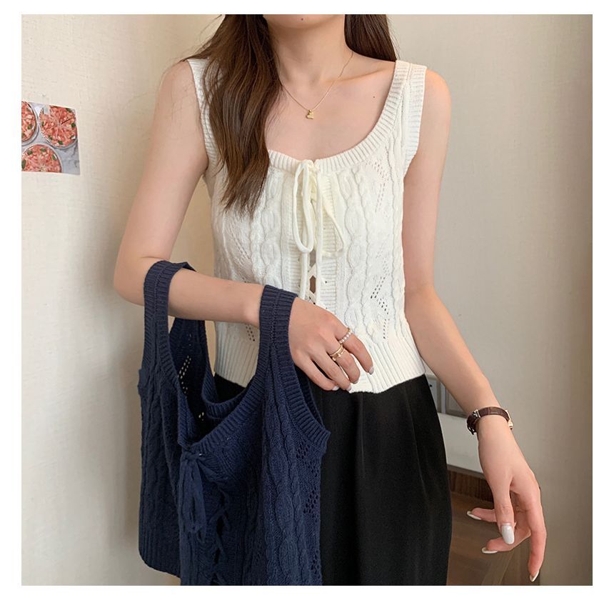 Knit Vest Cable-Knit Lace-Up