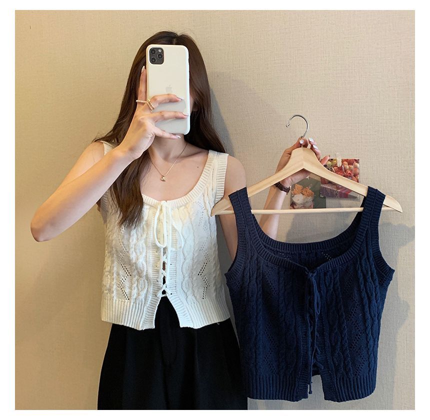 Knit Vest Cable-Knit Lace-Up