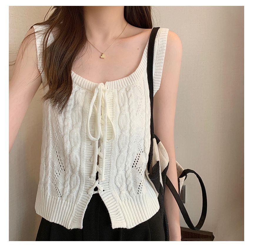 Knit Vest Cable-Knit Lace-Up