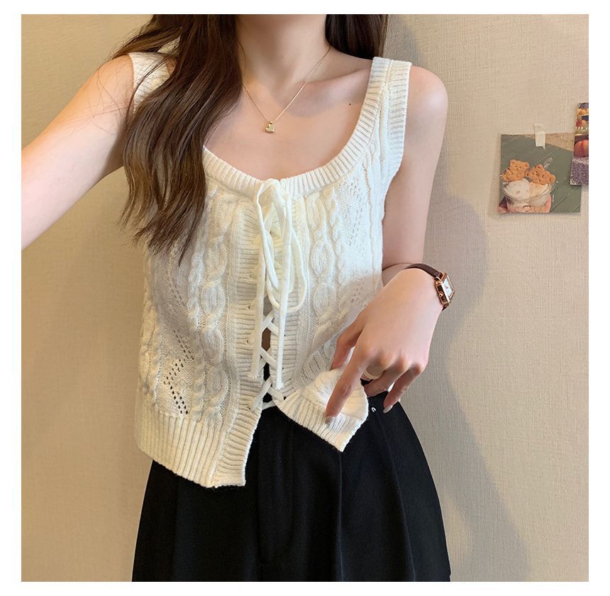Knit Vest Cable-Knit Lace-Up