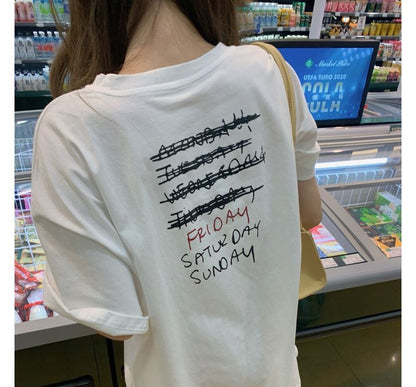 Short-Sleeve Crew Neck Smiley Face Print Tunic Tee