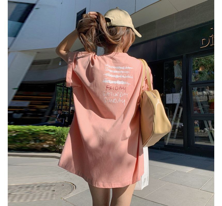 Short-Sleeve Crew Neck Smiley Face Print Tunic Tee