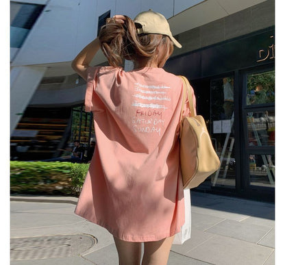 Short-Sleeve Crew Neck Smiley Face Print Tunic Tee