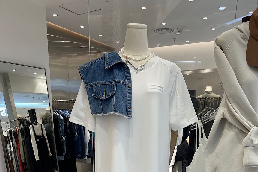 Short-Sleeve Crew Neck Plain Midi T-Shirt Dress